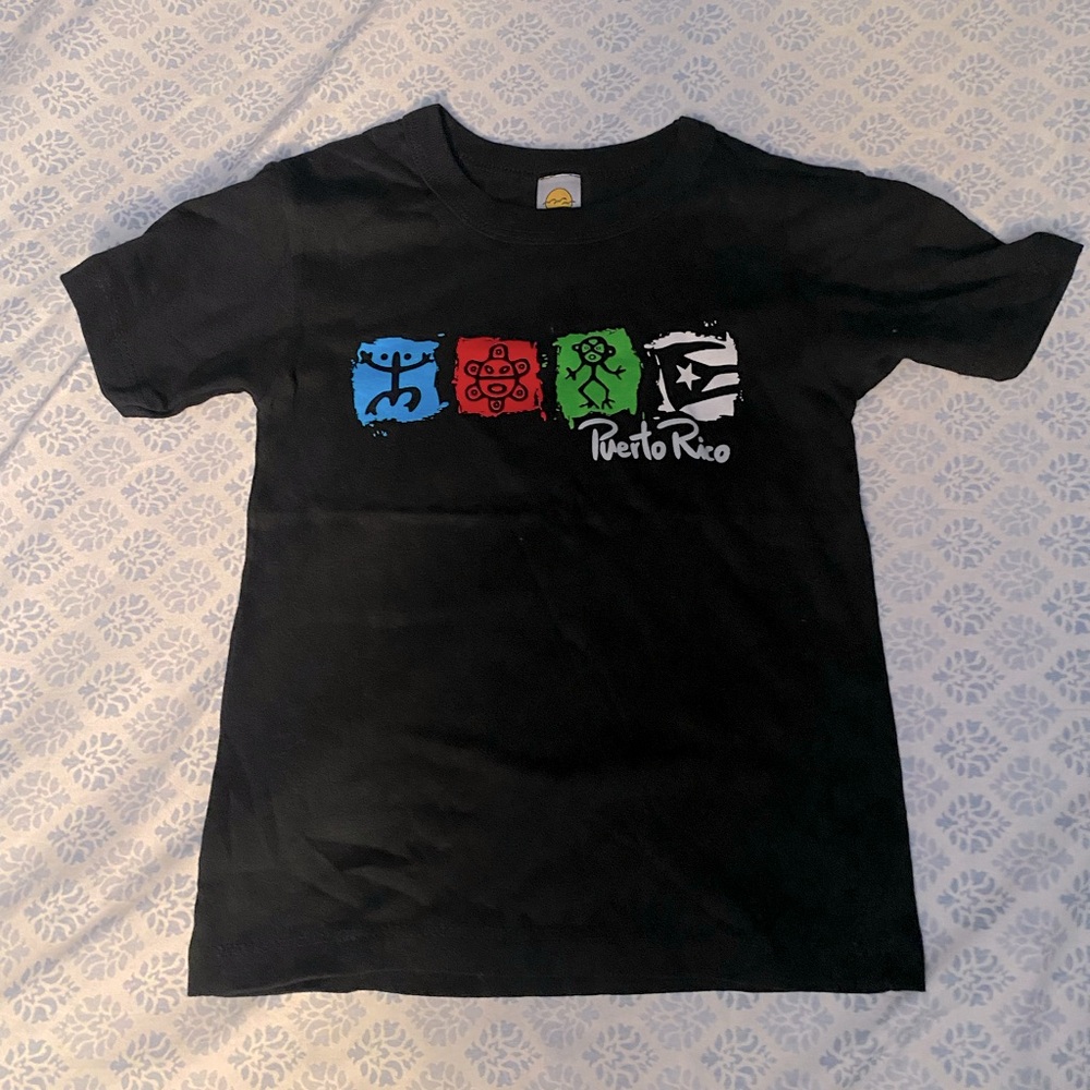Kids (Unisex) Caribbean Tropic Size 6 Black Puerto Rico T-Shirt!!